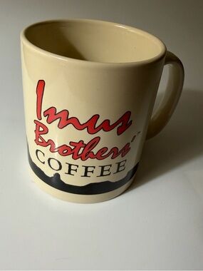 Vintage Imus Brothers Coffee Ceramic Mug - Cream with Red & Black Logo 1994